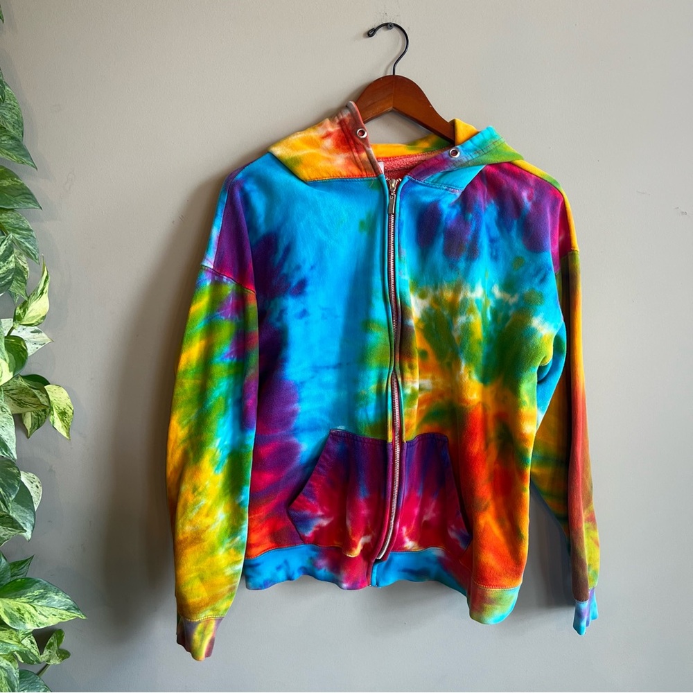 Vintage Custom Tie Dye Zip Up Hoodie Size Large